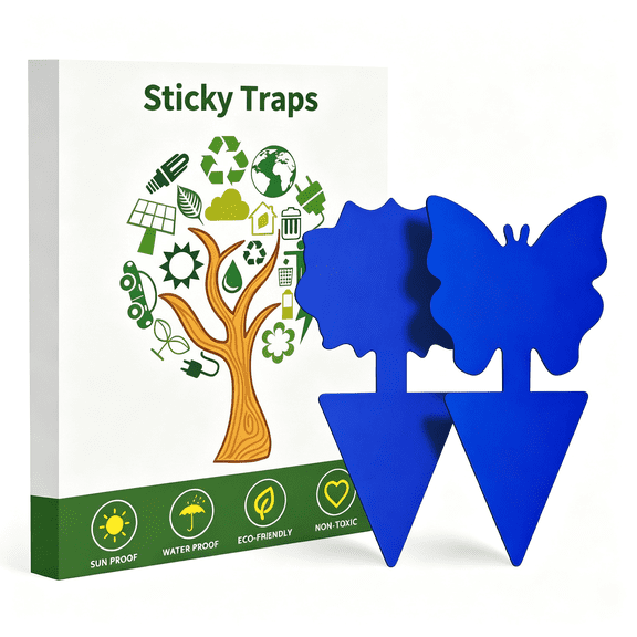 BPPEG Fruit Fly Traps,100 Pack Blue Sticky Traps,Fungus Gnat Traps,Plant Fly Stickers for Indoor and Outdoor Use Protect the Plant,Blue Sticky Traps for Thrips