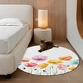 thumbnail image 3 of Round Area Rug 4ft, Watercolor Pink Yellow Flowers Non-Shedding Washable Area Rug, Country Floral Art Non Slip Low-Profile Circle Rugs for Living Room, Bedroom Dining Room, 3 of 9