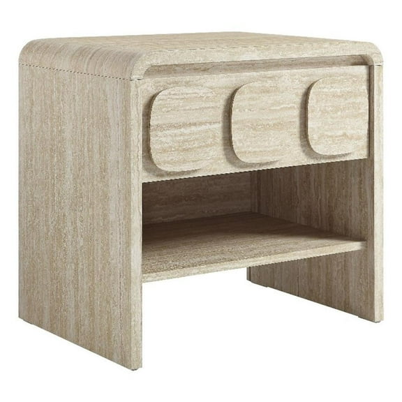 Pemberley Row Paper Laminate Travertine Nightstand Rectangular Storage Unassembled