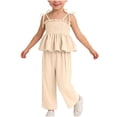 thumbnail image 2 of ITSAME Toddler Girls Summer Outfit Set, Ruffle Smocked Camisole and Pants Fashion Casual Clothes 2-Piece Beige Size 1-2, 2 of 8
