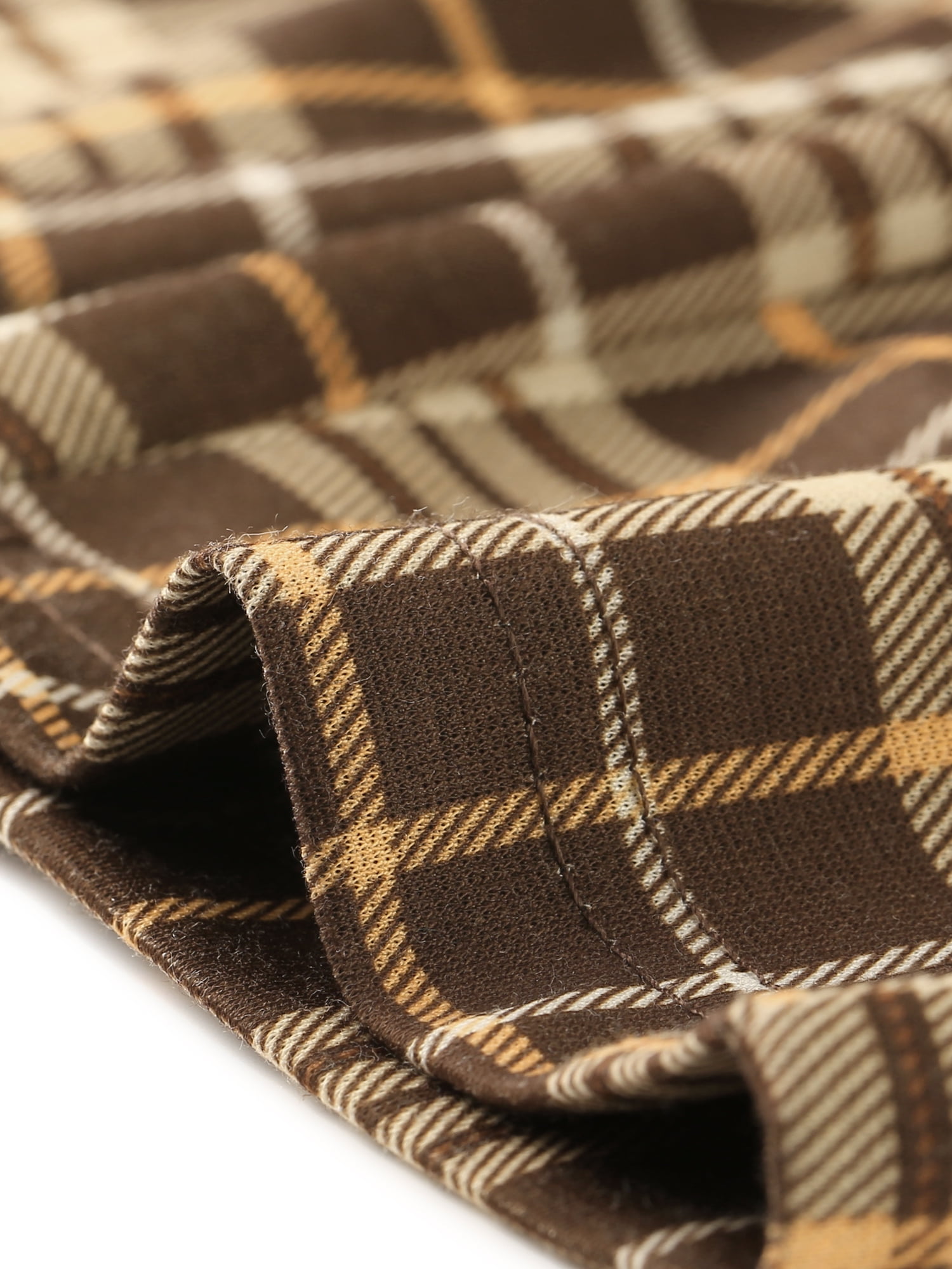 DARING DIVA Women's Tartan Plaid Pants Elastic Waist Straight Trousers XS Brown Beige