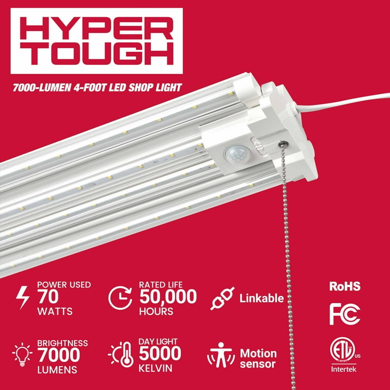 Hyper Tough 7000LM 4Ft Shop Light with Motion Sensor, Daylight