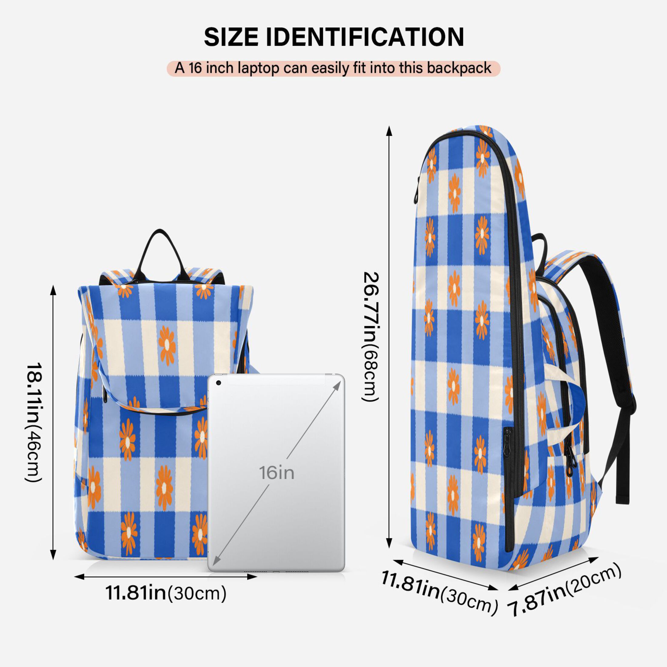 2 Racquet Holder Tennis Backpack Tennis Racket Covers Gym Bags Orange Flowers on Checkered Pattern