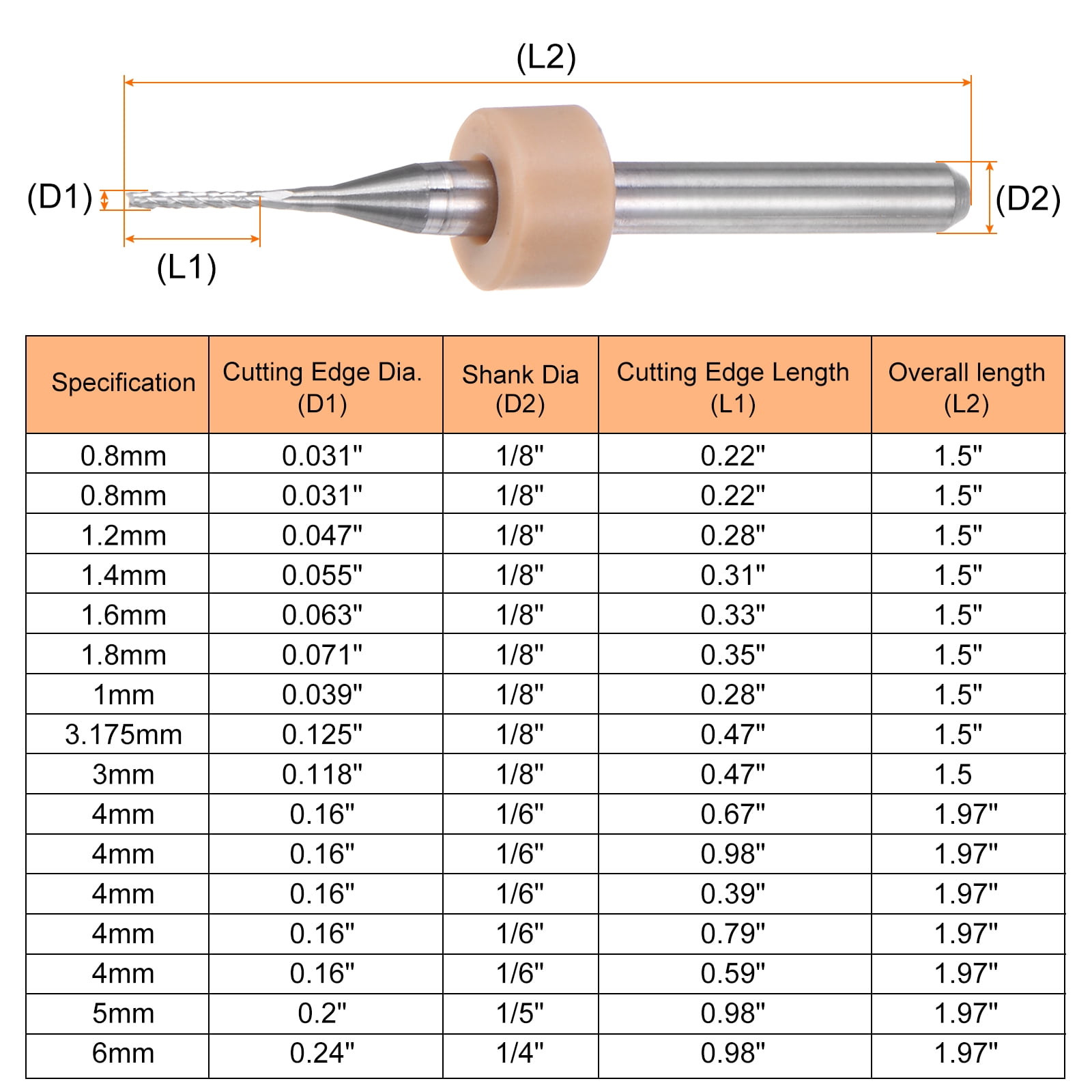 Uxcell 10 Pieces End Mill Bits 0.8mm Solid Carbide CNC Router Bit Engraving Cutter Tools, 1/8" Straight Shank