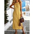 thumbnail image 3 of Womens Yellow Cotton Halter Maxi Dress With Embroidered Detail, 3 of 7