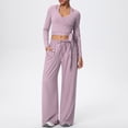 thumbnail image 2 of Women's Soft Fabric Activewear Set Mid Rise Tummy Smoothing with Elastic Waist Functional Side Pockets Perfect for Yoga Gym Workouts or Outdoor Running Versatile JASKFLY Purple M, 2 of 6