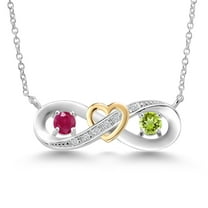 925 Silver and 10K Yellow Gold Round Red Ruby Green Peridot and White Lab Grown Diamond Two-Tone Heart Interlocking Infinity Symbol Pendant Necklace for Women (0.71 Cttw, with 18 inch Chain)
