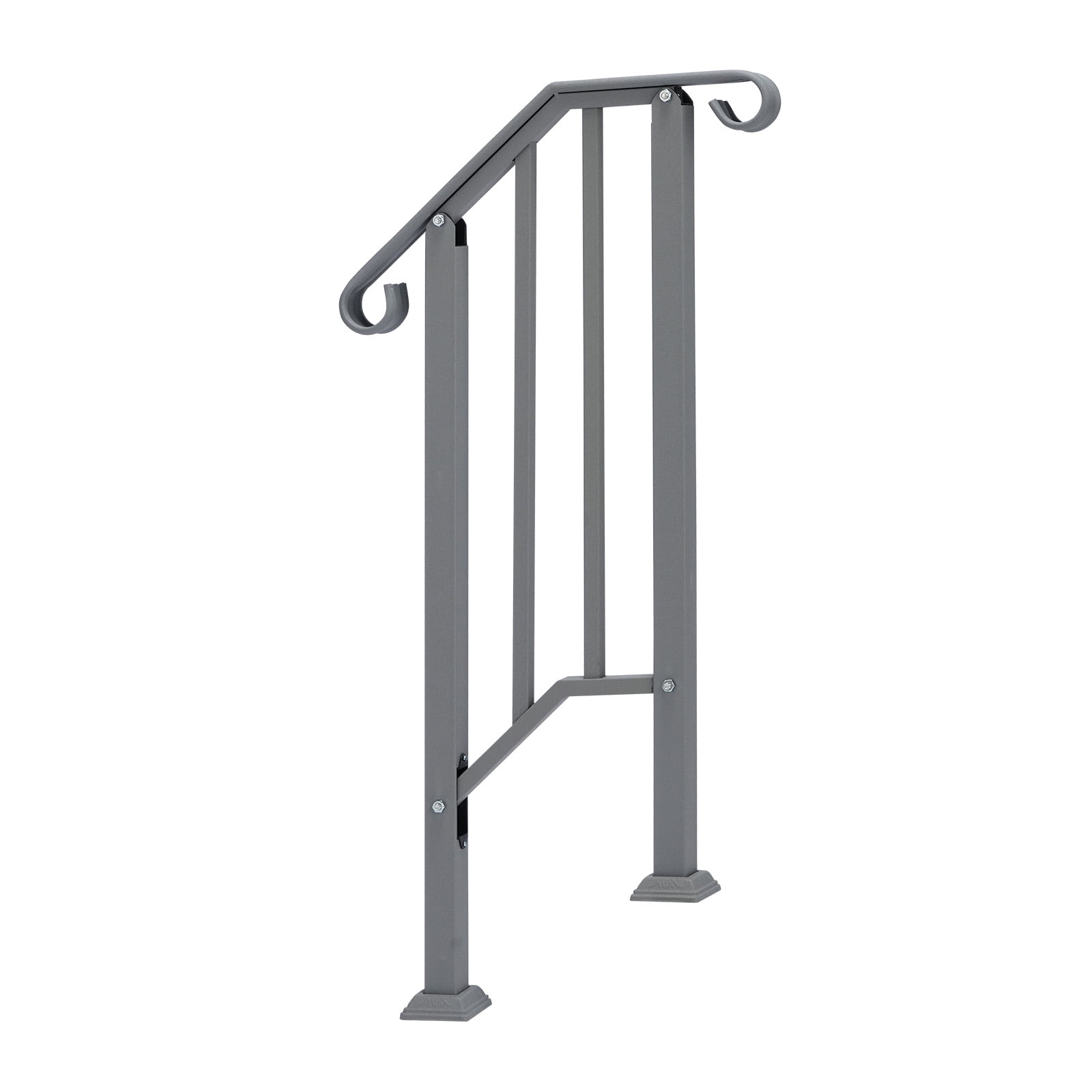 Silver Galvanized Iron Single Step Outdoor Stair Handrail Weather Resistant Anti-Rust Porch Step Safety Railing With Full Installation Hardware