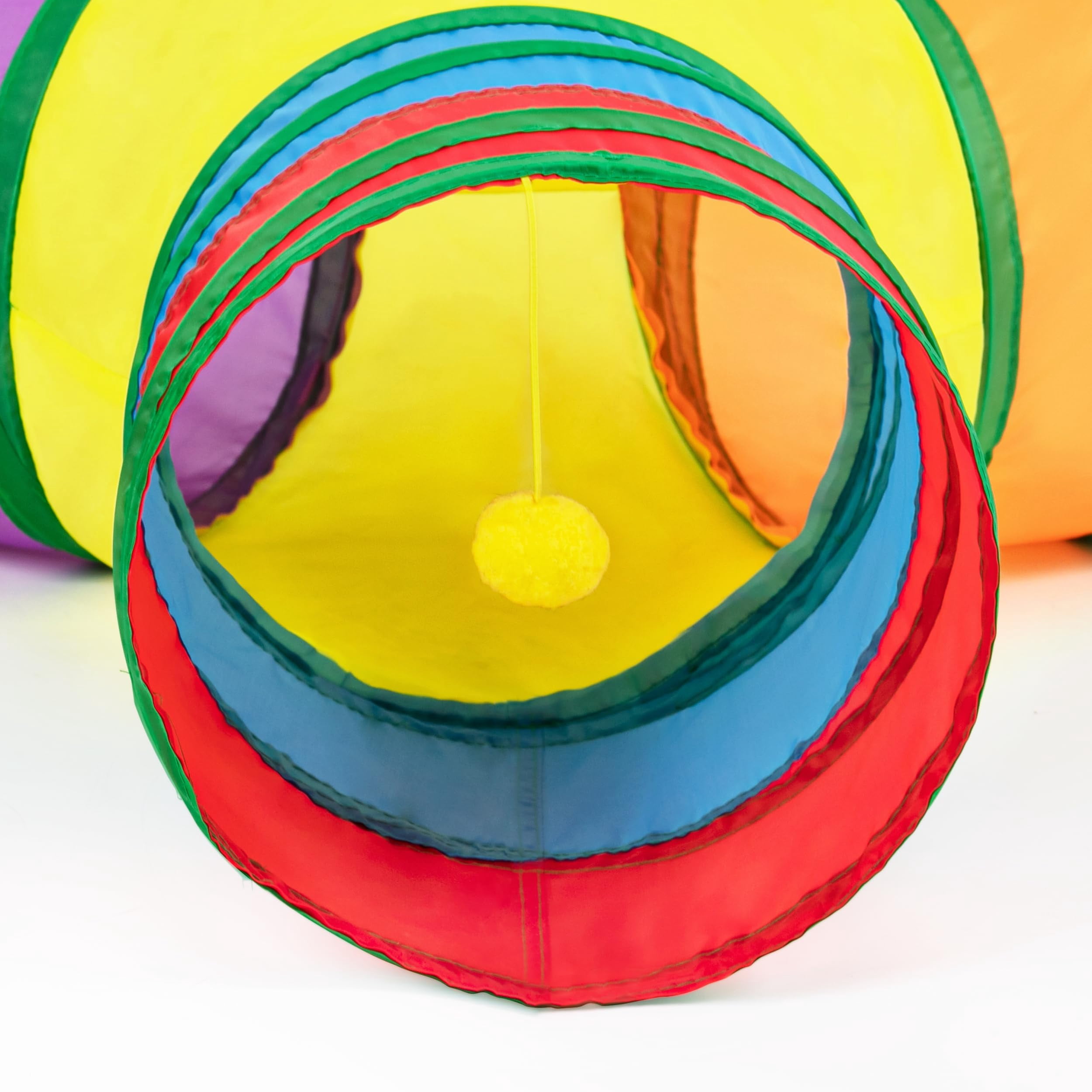 mirlewaiy Pet Cat Tunnel Collapsible Toy, 3-Way Kitty Tunnel with Peek Hole & Ball - Indoor Play Tube for Cats, Kittens, Puppy, Rabbit, Rabbit Rainbow
