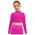 thumbnail image 2 of iixpin Big Girls Hip Hop Streetwear Sparkling Jazz Dance Crop Tops Mock Neck Cheerleading Dancing Clothes Hot Pink 12, 2 of 6