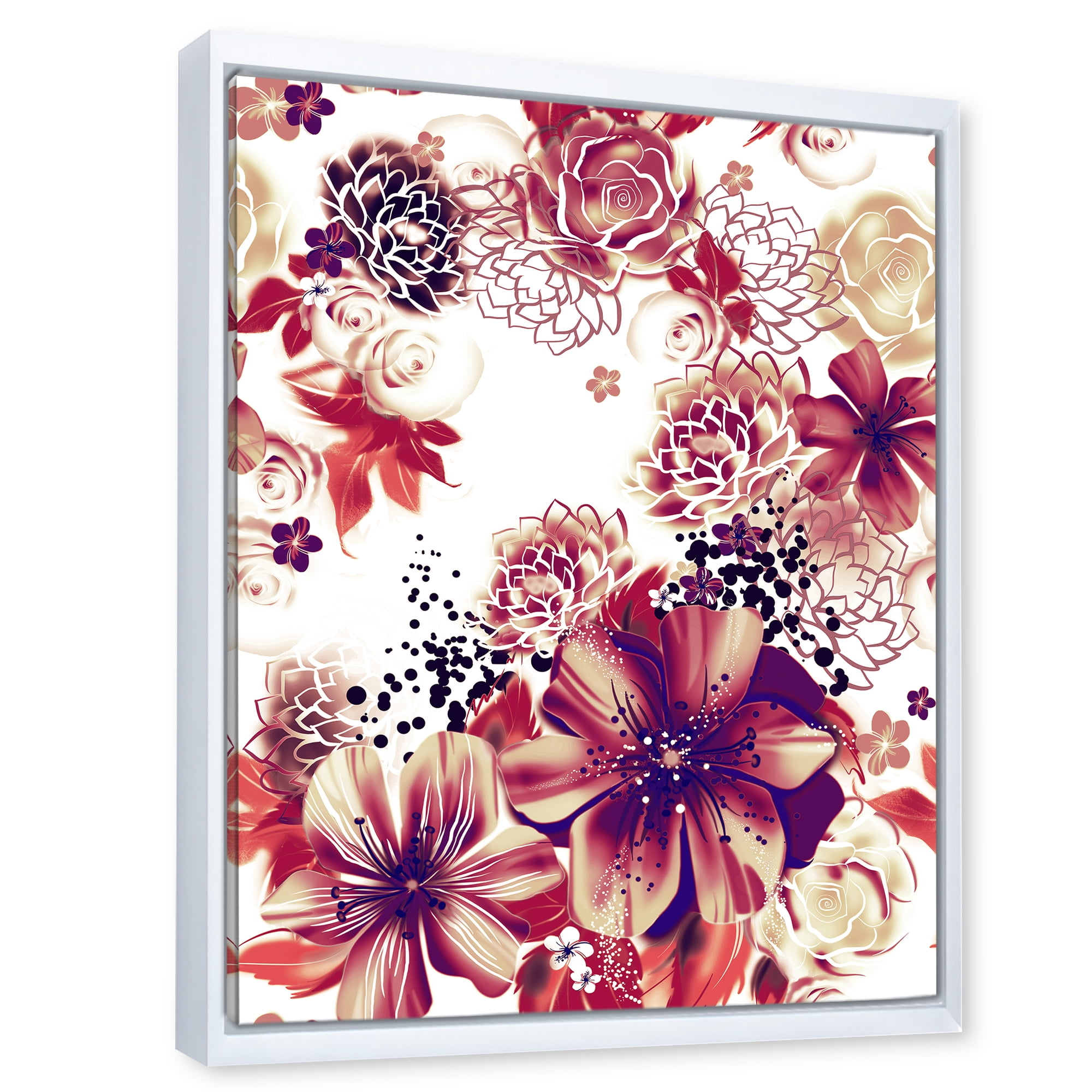 Designart 'Yellow and Pink Flowers Retro' Traditional Framed Canvas Wall Art Print