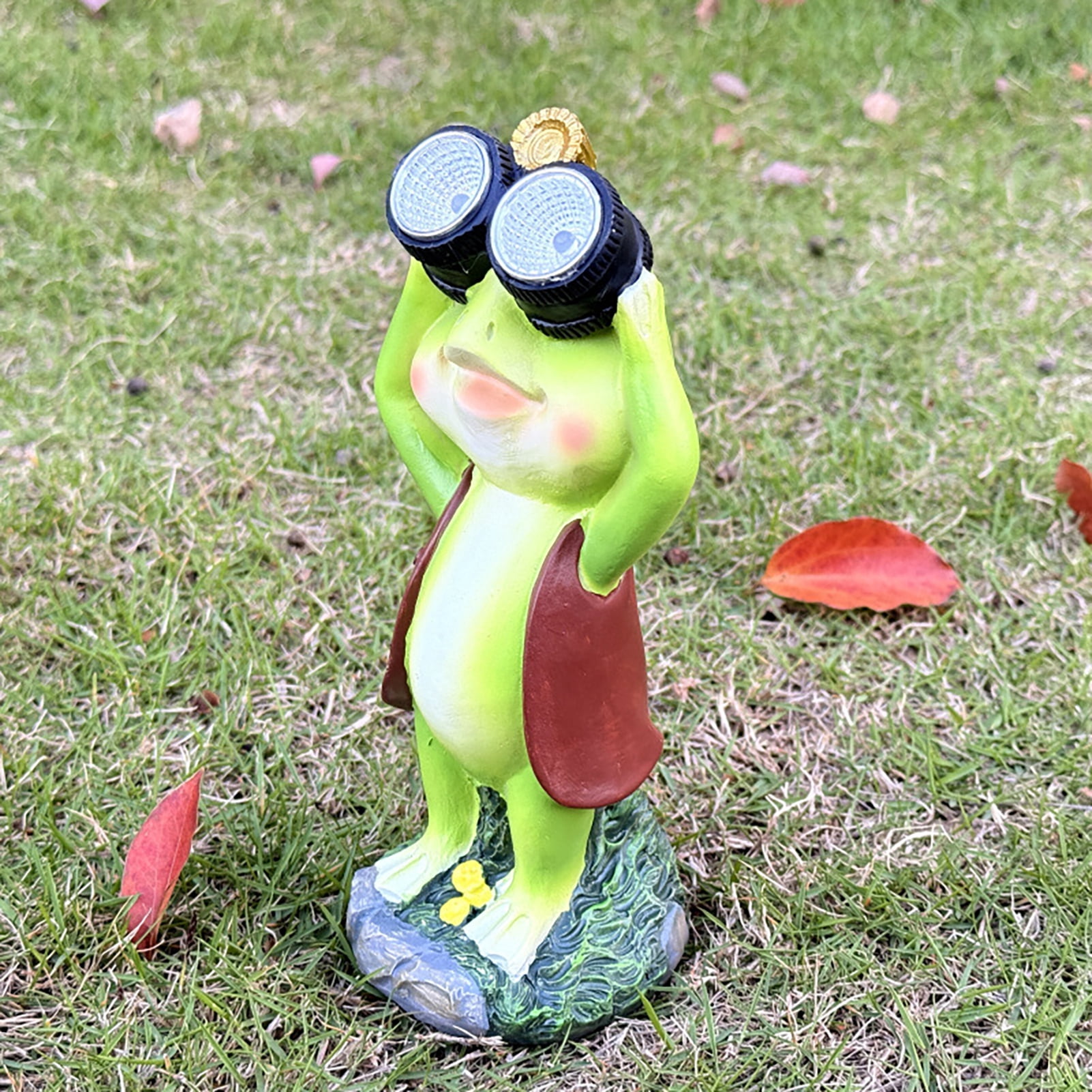 OIUR Solar Frog Statue Garden Frog Sculpture with Telescope Outdoor Frog Statue with Solar Light for Patio Lawn Yard Decoration