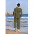 thumbnail image 4 of COOFANDY Men's 2 Pieces Cotton Linen Set Henley Shirt Long Sleeve and Casual Beach Pants Summer Yoga Outfits, 4 of 6