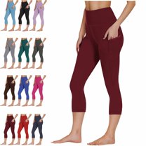 Womens Leggings High Waist Running Workout Yoga Pants with Side Pocket Fitness Sports Running Yoga Athletic Pants Wine L