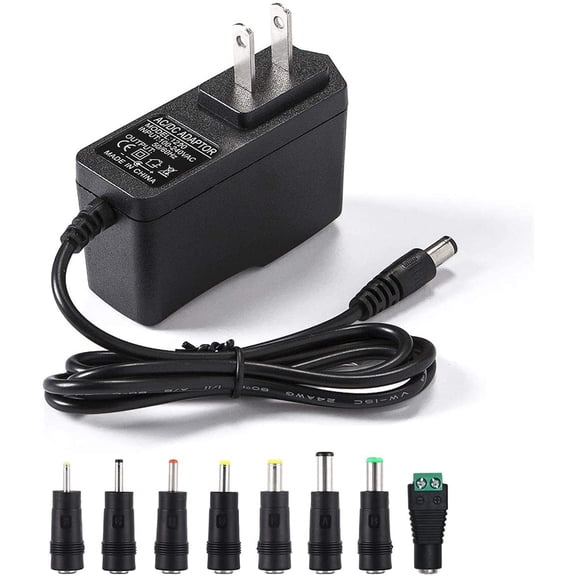 LujingZ 12V 2A Power Supply AC Adapter Replacement with 8 Tips Regulated 12 Volts 2000mA Cord Charger Compatible with LED Strip Light CCTV Camera GPS Webcam Router BT Speaker DC12V Transformer 6ft