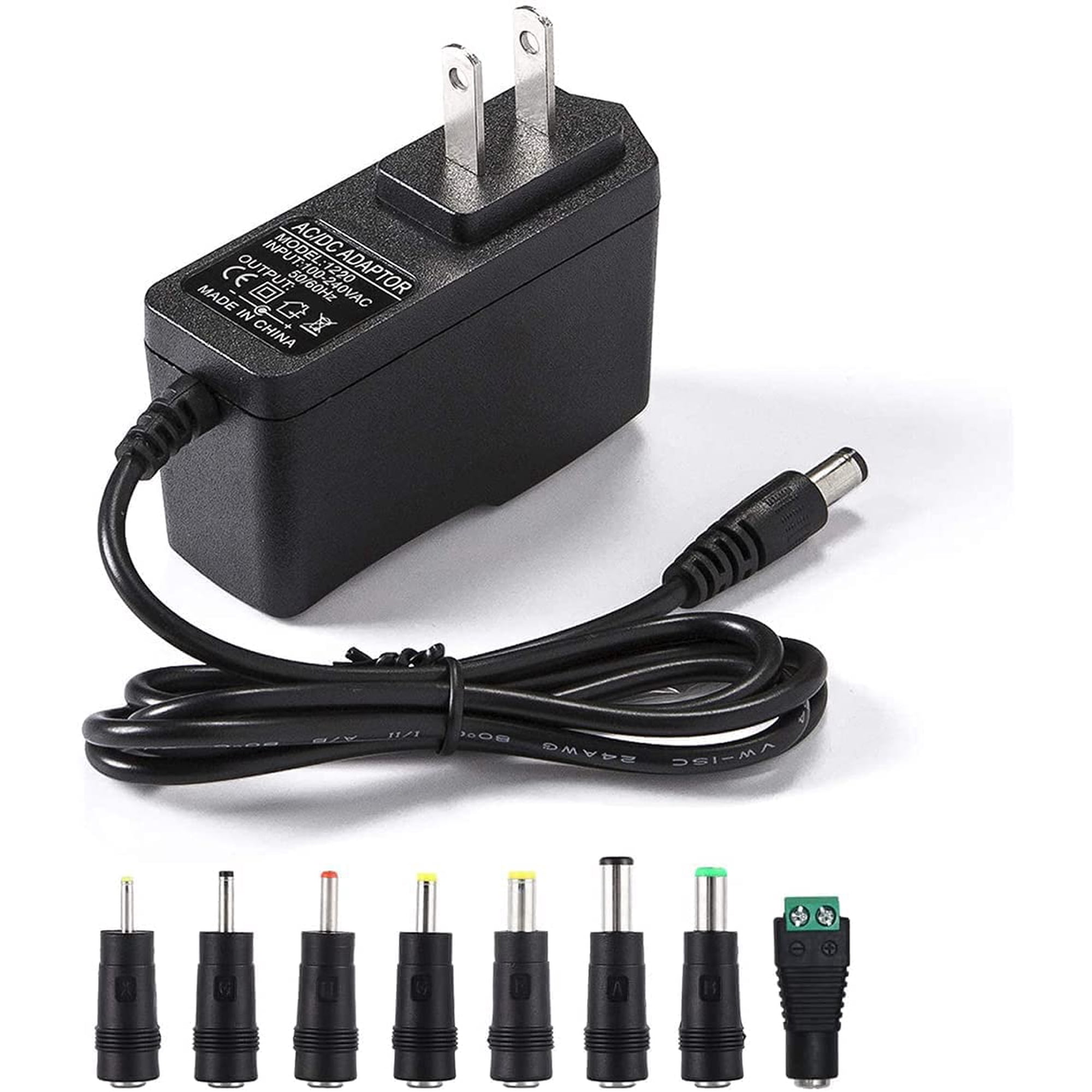 panningbo 12V 2A Power Supply Adapter, 24W AC/DC Charger AC 100V-240V to DC 12 Volt with 8 Interchangeable Tips for LED Strip Light CCTV Camera GPS Router BT Speaker