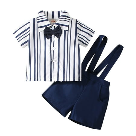 

Luckinbaby Boys Two-Piece Outfits Short Sleeve Bow Tie Shirt + Pants
