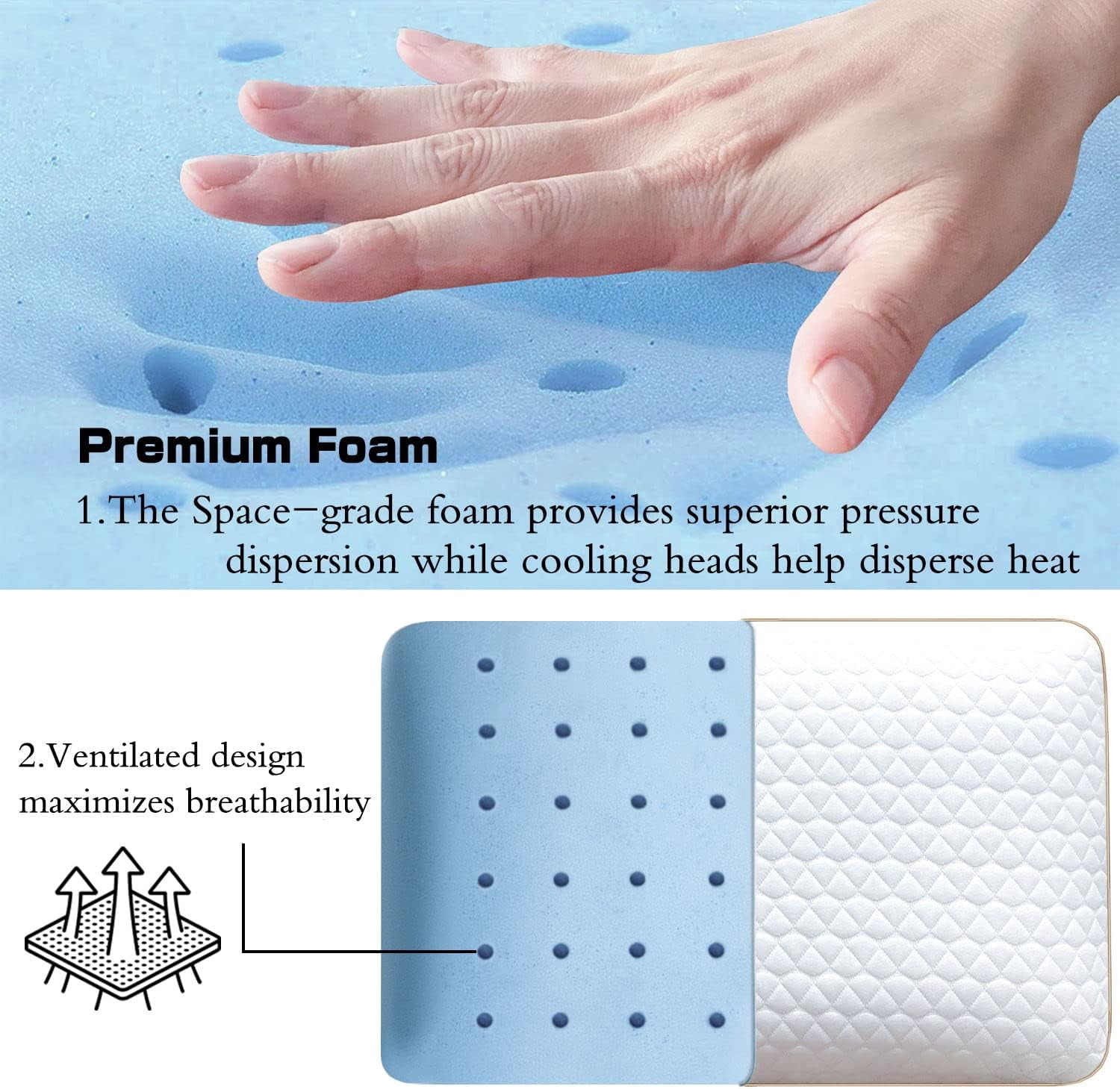 Memory Foam Pillows Set of 2 Standard/Queen Size Medium Firm Pillows 2 Pack for Sleeping,Orthopedic Bed Pillows for All Sleepers,Ventilated Cooling Gel Foam with Washable Cover