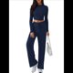 thumbnail image 1 of Conjunto Deportivo Y2K de Dos Piezas para Mujer, con Larga, Top Ajustado y Pantalones Anchos, Ideal para y Otoño Azul Oscuro L, 1 of 8