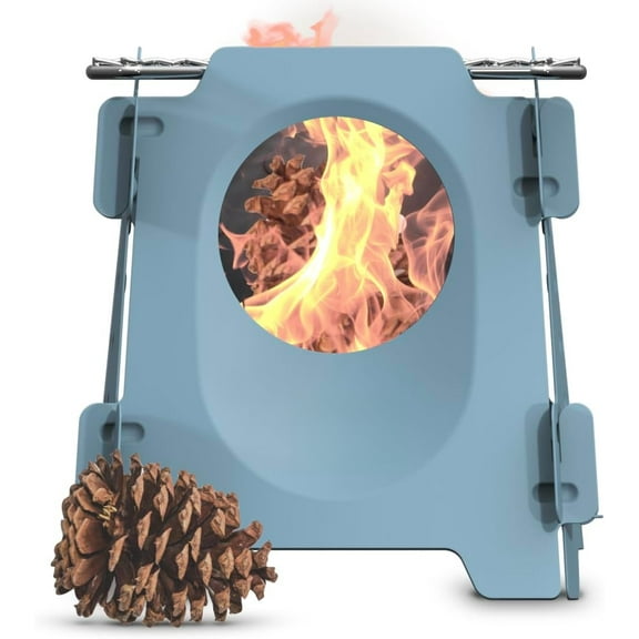Stöker Wood Burning Stove - Stainless Steel Portable Wood Stove - 18oz Compact & Collapsible Flatpack Grill, Folding Stove for Camping - Survival Hiking Backpack Stove (Smokey Blue)