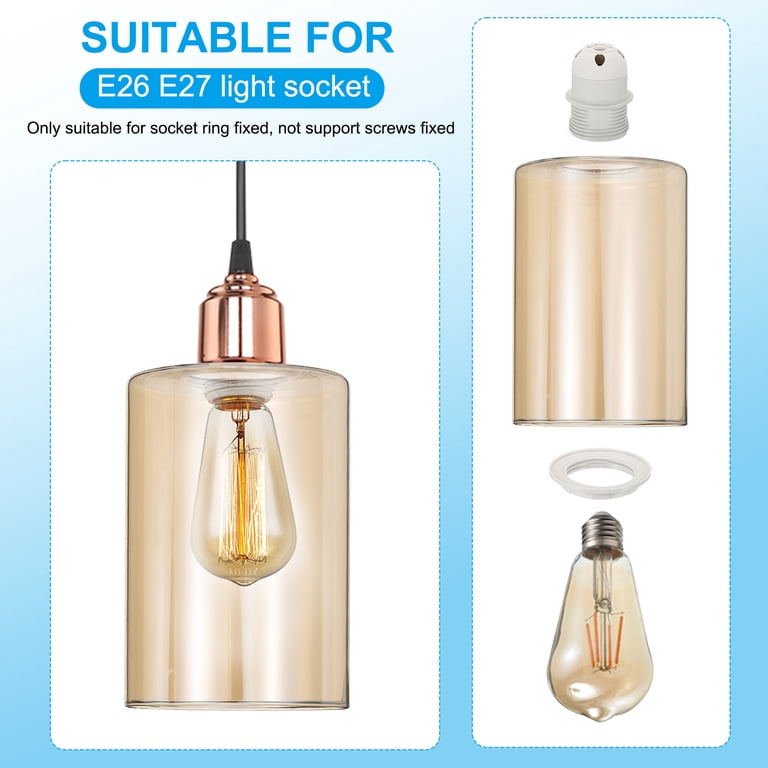 2-Pack E26 Clear Hammered Glass Cylinder Lamp Shade – 14.5cm Replacement Pendant Light Cover For Chandeliers, Floor Lamps, Wall Sconces
