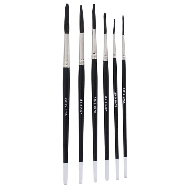 Andrew Mack Brush AM169-0-10 Serie 169 Ardilla azul y pluma de mezcla sintética negra, tamaños 0-10, pinceles para rayas