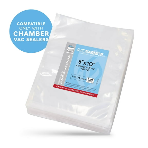 Avid Armor Chamber Machine Vacuum Pouches, 8" x 10", Clear, 3-Mil, Pack of 250