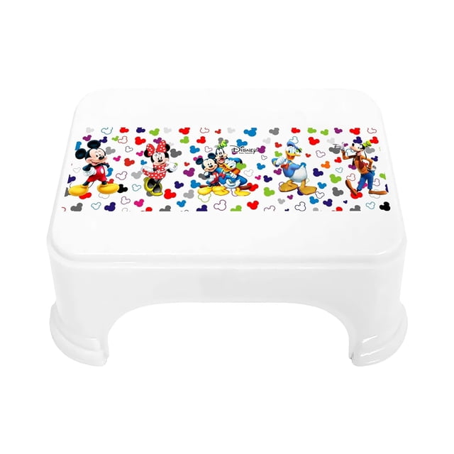Bath Stool For Bathroom, Disney Team Mickey Stool For Bathing, Plastic, Lightweight, Versatile & Comfortable Design (White) Pack Of 1