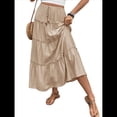 thumbnail image 3 of Falda Larga de Verano para Mujer, con Volantes, Corte A, Elástica, Cintura Alta, Plisada y , para Playa Caqui M, 3 of 10
