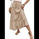 thumbnail image 3 of Falda Larga de Verano para Mujer, con Volantes, Corte A, Elástica, Cintura Alta, Plisada y , para Playa Caqui L, 3 of 10