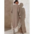 thumbnail image 2 of Women's Khaki Round Neck Long Sleeve Casual Mini Dress with High Low Hem, 2 of 3