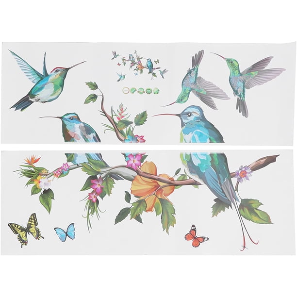 Pegatinas de pared con patrón de árbol de rama de pájaros y mariposas de colores, 2 uds., papel tapiz autoadhesivo, murales removibles para decoración de habitación, 27,6x9,8 pulgadas Rojo Verde