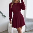 thumbnail image 2 of Ediodpoh Knitted Dress Women's Round Neck Elegant Tunic Winter Sweater A Line Mini Dress Sweater Dress for Fall and Winter Fashion Red L, 2 of 7