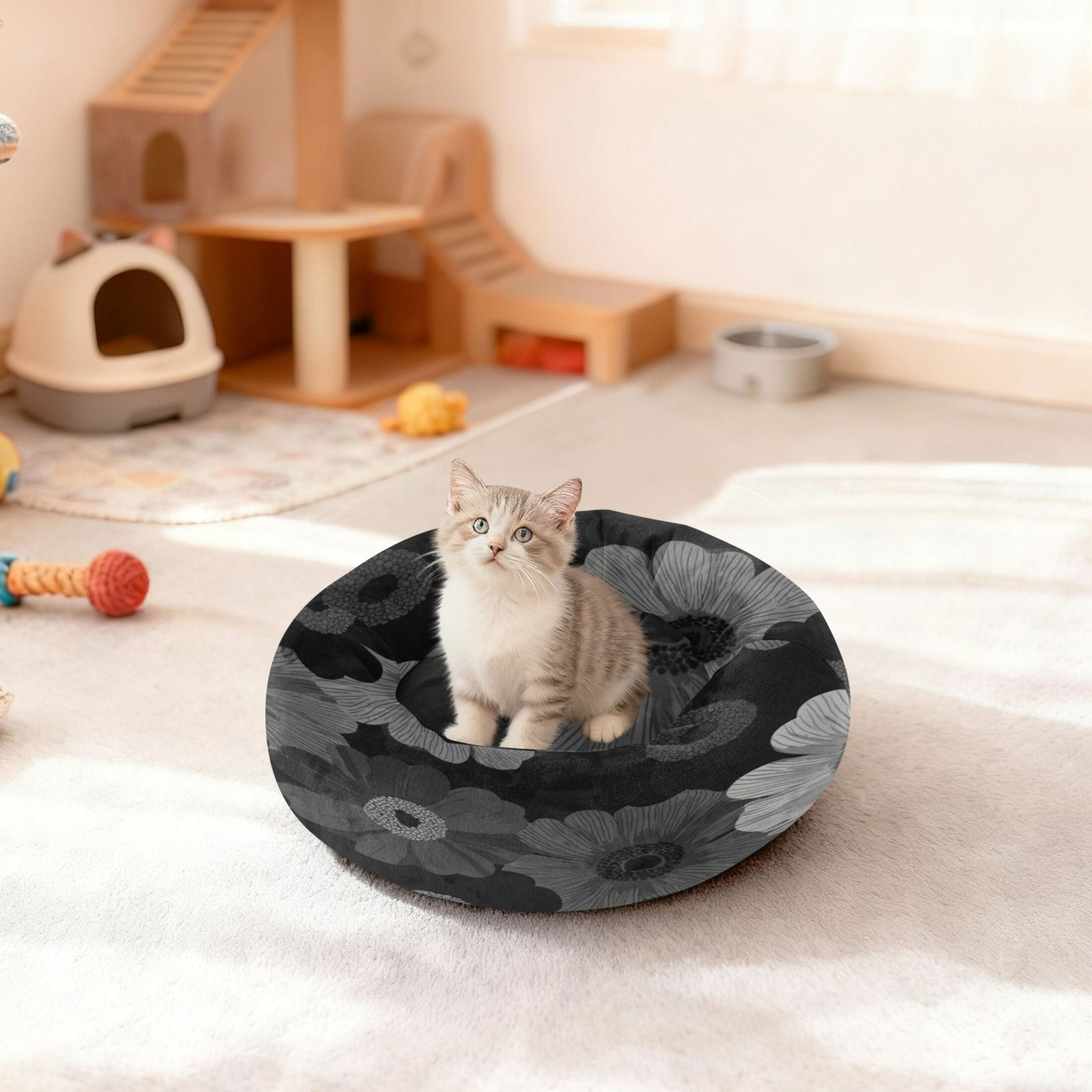 Iauyy Pet Couch Donut Cat Bed for Indoor Cats/Small Dogs Washable & Machine with Non-slip Bottom Calming Cat Furniture, Iconic Design (M)