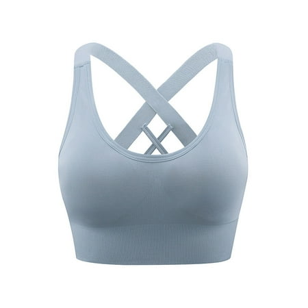 

Knosfe Cami Plus Size Workout Fitness Female T-Shirt Bra Criss Cross Sports Bra for Women Blue XL