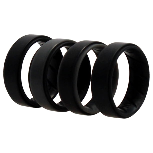 Juego de anillos de boda de silicona BR Step - Negro de ROQ para hombres - Anillo de 4 x 10 mm