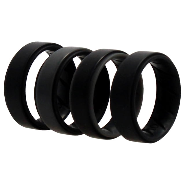 Juego de anillos de boda de silicona BR Step - Negro de ROQ para hombres - Anillo de 4 x 10 mm