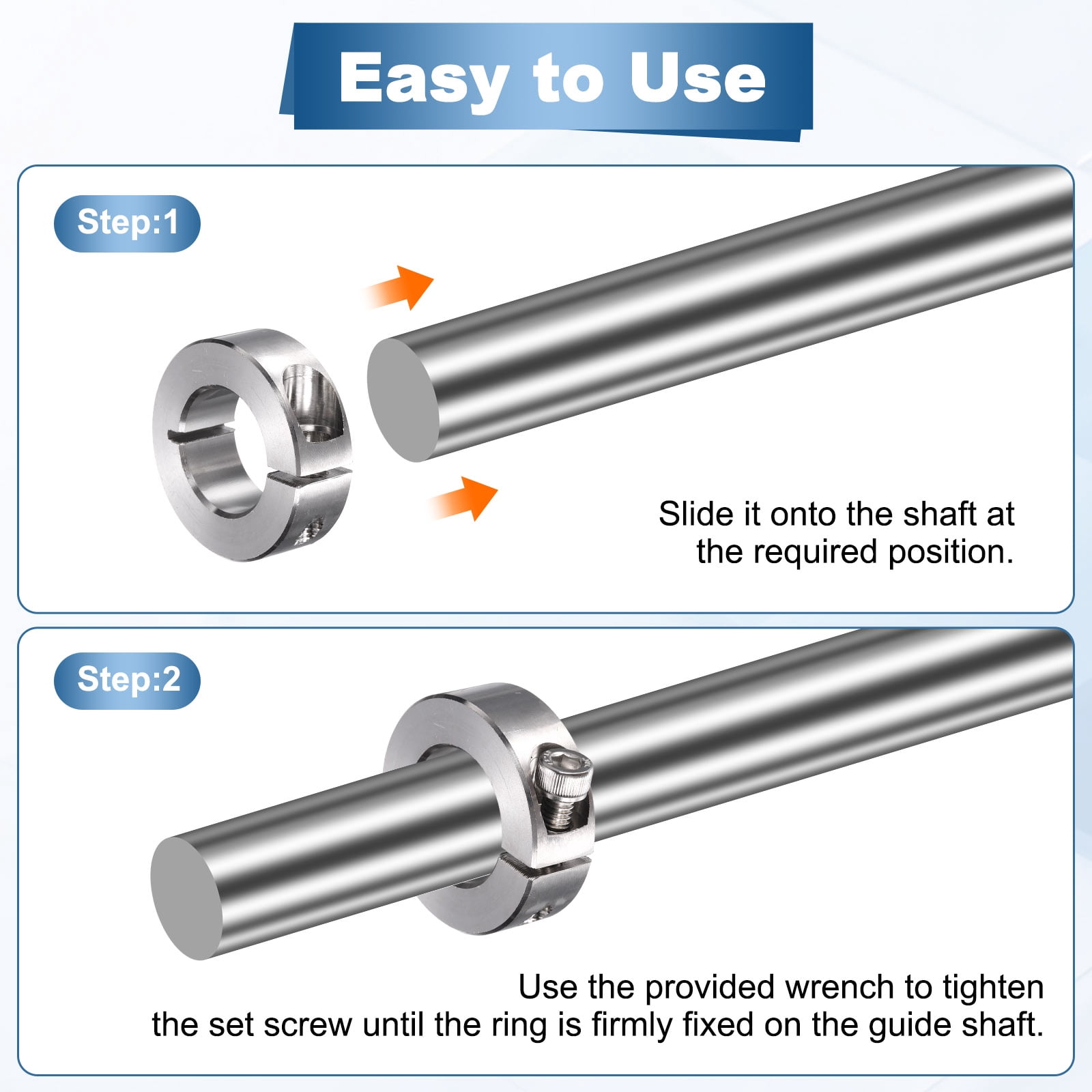 Uxcell 2Pcs Single Split Shaft Collars, 22mm Bore 304 Stainless Steel One-Piece Clamping Collar 42mm OD 15mm Thick Locking Clamp with Set Screw for Industry Machine Tools, Silver