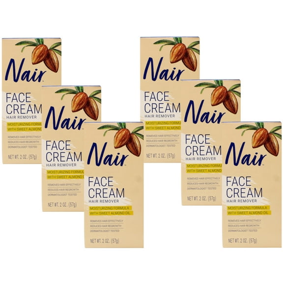 Nair Hair Remover Moisturizing Face Cream with Sweet Almond Oil 2 oz (Pack of 6)
