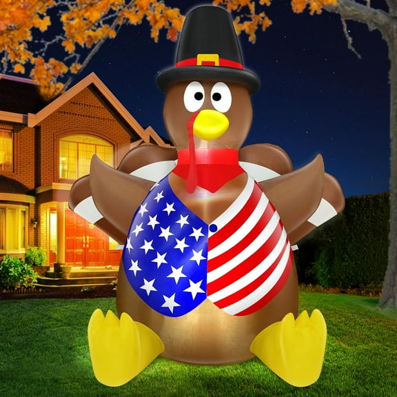 5 Ft Patriotic Turkey Inflatables with American Flag Vest LED Lights Thanksgiving Inflatables Outdoor Decorations Blow Up Yard Decoration Outside Holiday Lawn Garden Autumn Fall Decor Indoor