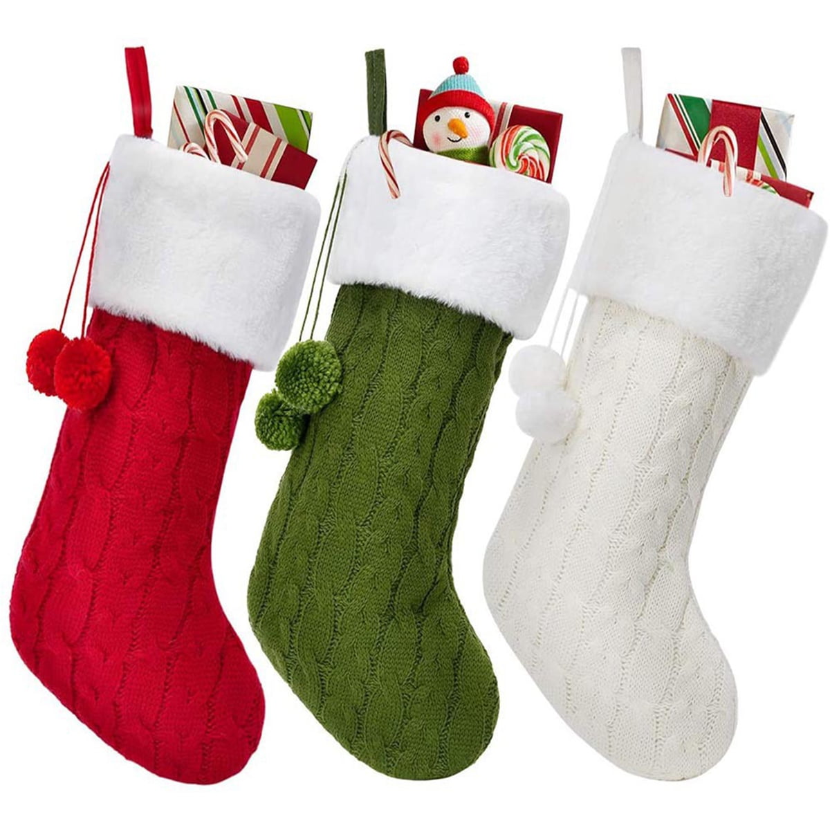 Knit Christmas Stockings, 18 Inch Large Rustic Cable Knit Christmas