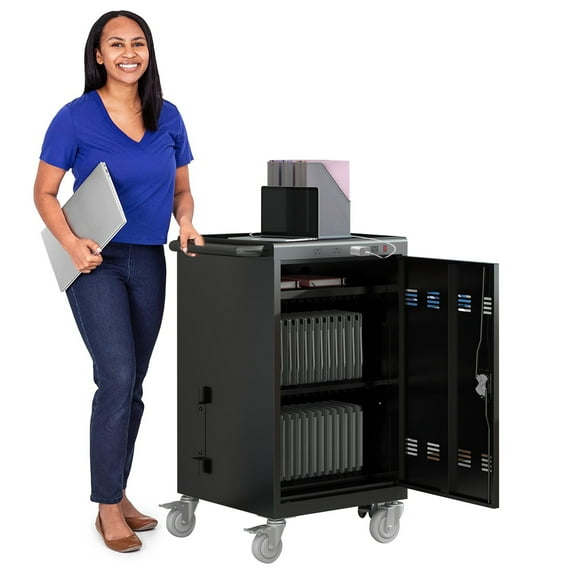 Segmart 32 Device Laptop Mobile Charging Cart for iPads, Tablets Laptop Storage Cart for Under 17'' Screen Chromebook Computers, Classroom Charging Station for School, Office, Healthcare, Black
