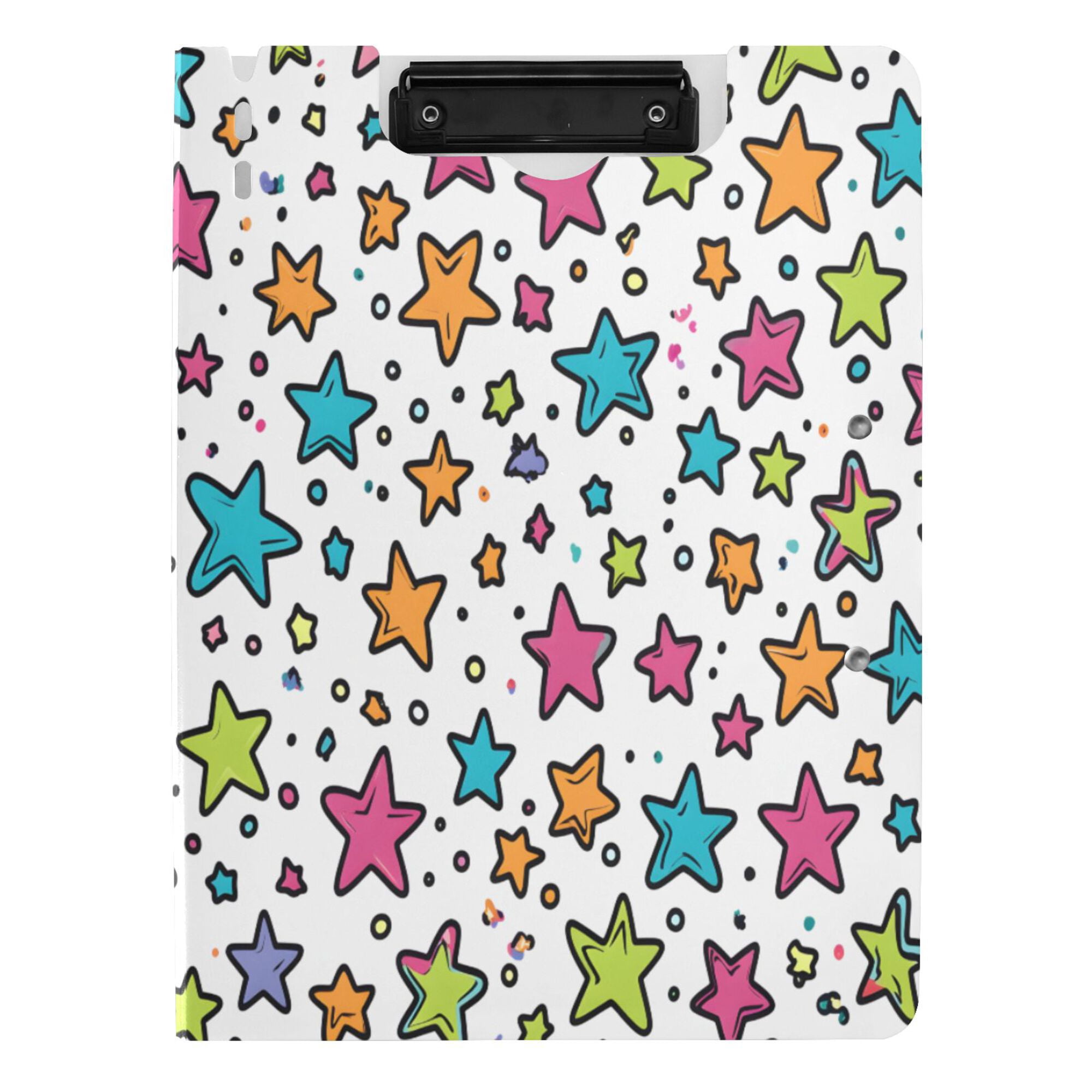 FORMRS A4 Clipboard Folder with Pen Holder Horizontal Foldable School Office Binder, White Stars