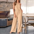 thumbnail image 2 of GILIGEGE Linen Sets for Women 2 Piece Summer Sleeveless Short Sleeve Top and Trousers Outfit Set Fashionable Plain Leisure Suit Loungewear with Pockets Wide Leg Pants Tracksuit Lounge Matching Sets, 2 of 9
