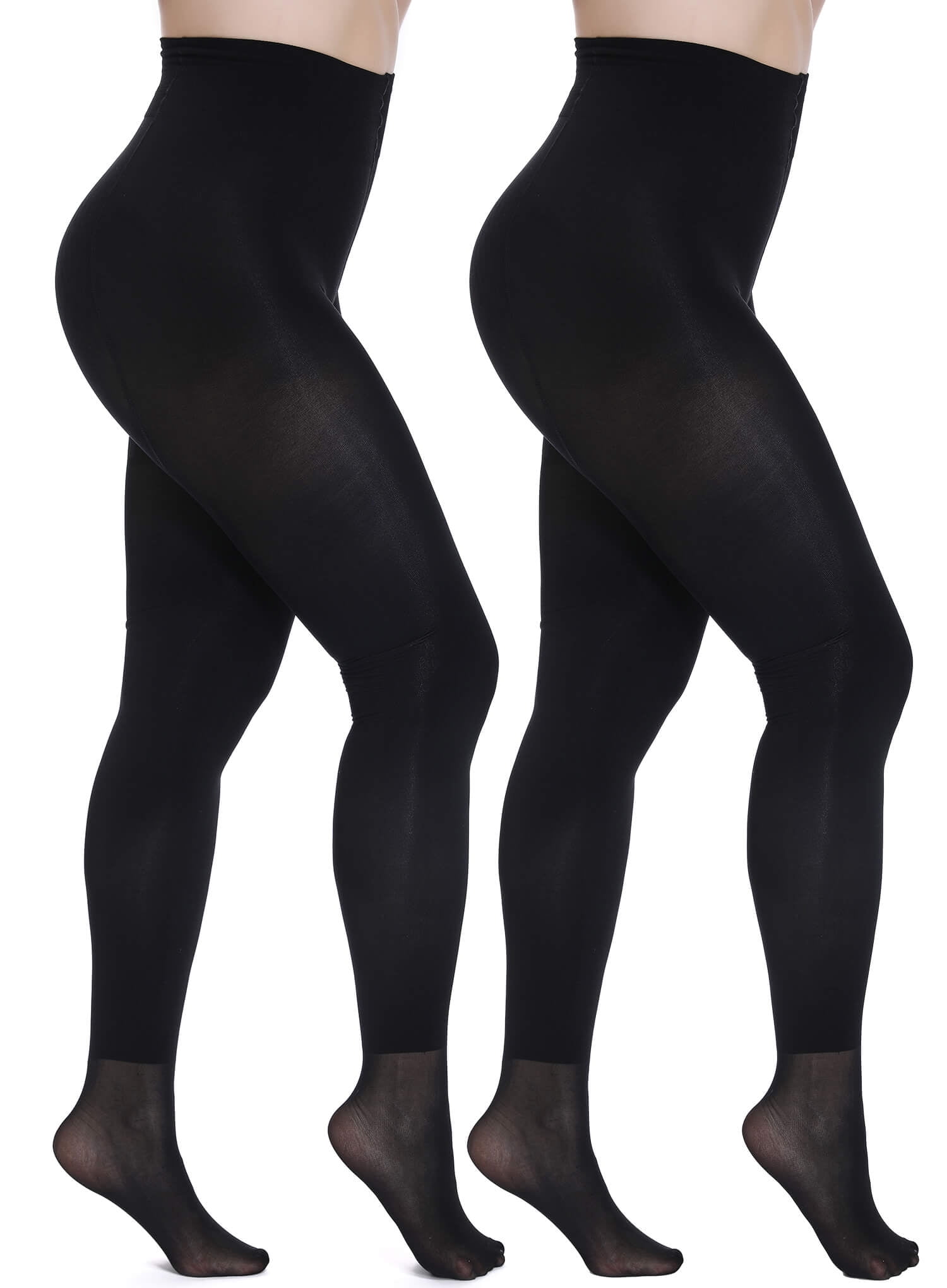 MANIFIQUE Opaque Tights for Women 2 Packs Black Control Top Pantyhose