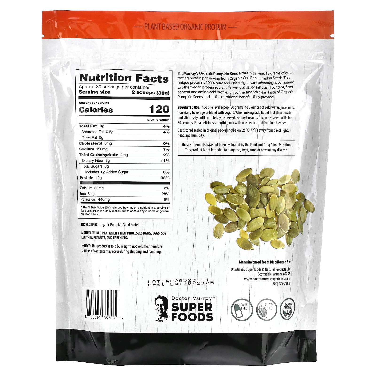 Dr. Murray's Super Foods, Organic Pumpkin Seed Protein Powder, 2 lb (908 g)
