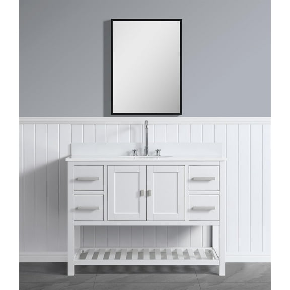 Design Element Monaco 48" White Bathroom Vanity Base Cabinet without Top