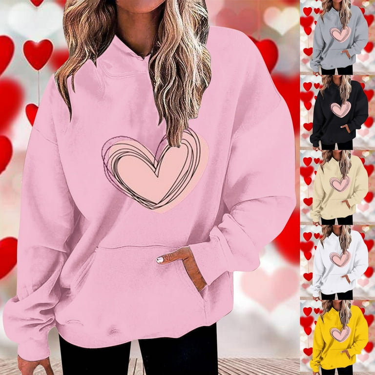 ZQUUVOU Women's Heart Graphic Hoodies Long Sleeve Sweatshirt with