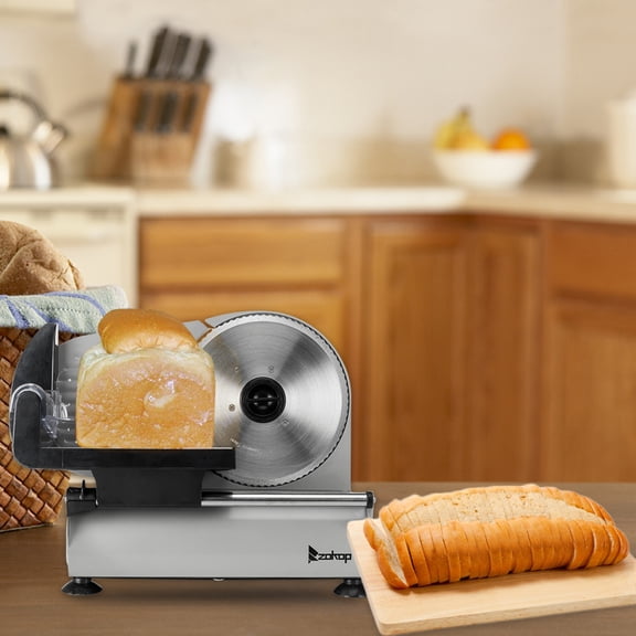 Meat Slicer for Kitchen, 2021 Professional Food Slicer with 7.5" Stainless Steel Blade, Features Slice Thickness Control and Tilted Food Carriage, Portable Electric Meat Slicer, Stainless Steel, S9971