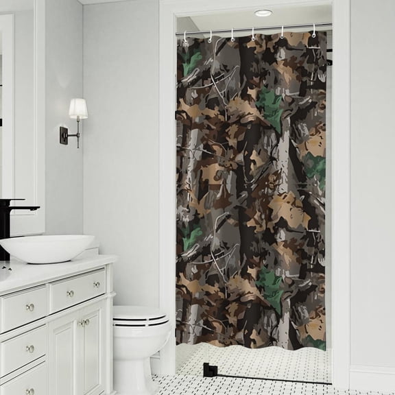 Brown Green Camo Leaves Branches Pattern Shower Curtain 36"x72" ,Bathroom Decorative Shower Curtains Set with 12 Hooks,Modern Waterproof Washable Shower Curtain